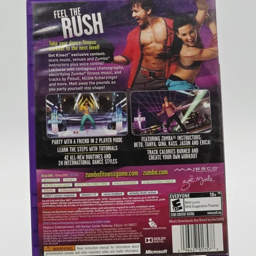 Zumba Fitness Rush Microsoft Xbox 360 Kinect‎ Video Game Complete Tested Workout